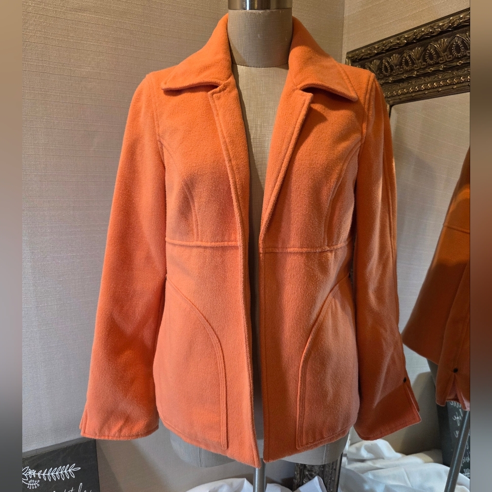 Y2K* Multiples Women's Orange Open Front Fleece Jacket. Sz XS